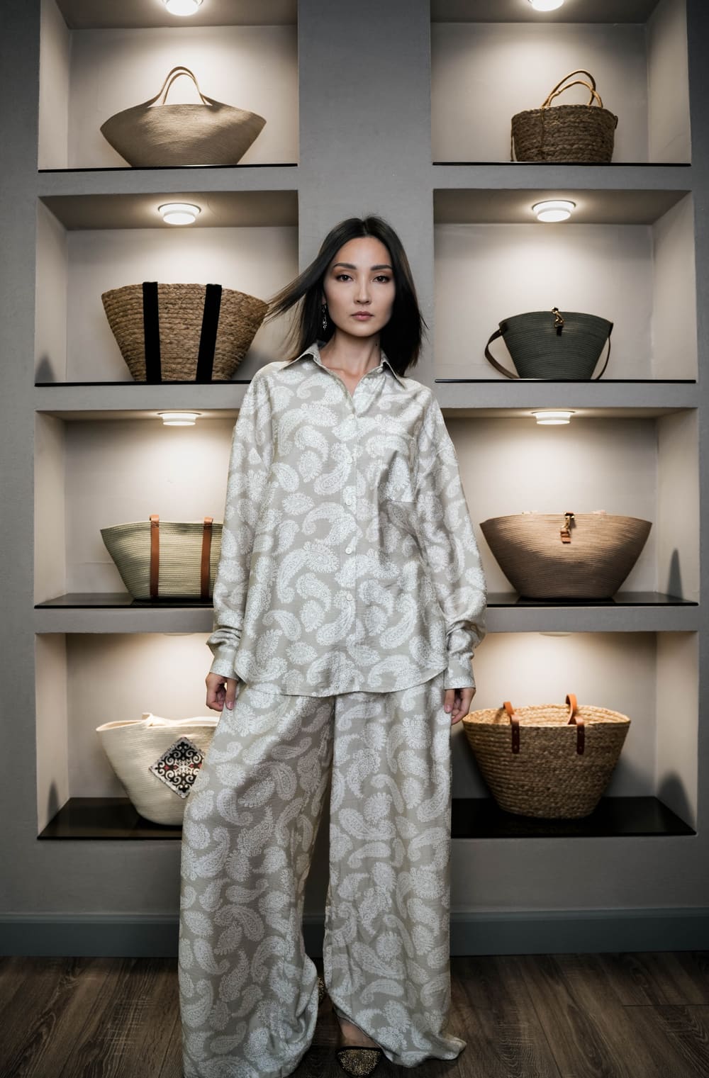 TURANAI linen set — shirt and wide trousers with an ornamental print — in the Bishkek boutique